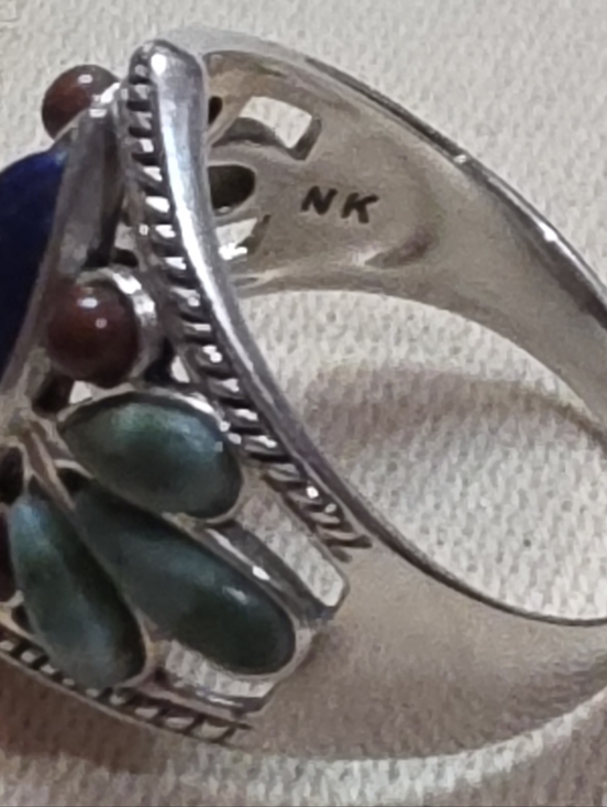 NAVAJO DESIGNER NED KLAH STERLING SILVER TURQUOISE NATIVE AMERICAN RING SZ 9 - Picture 5 of 7